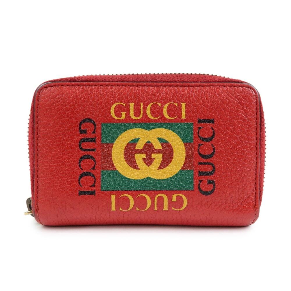 Gucci Logo Print Calfskin Coin Purse Red